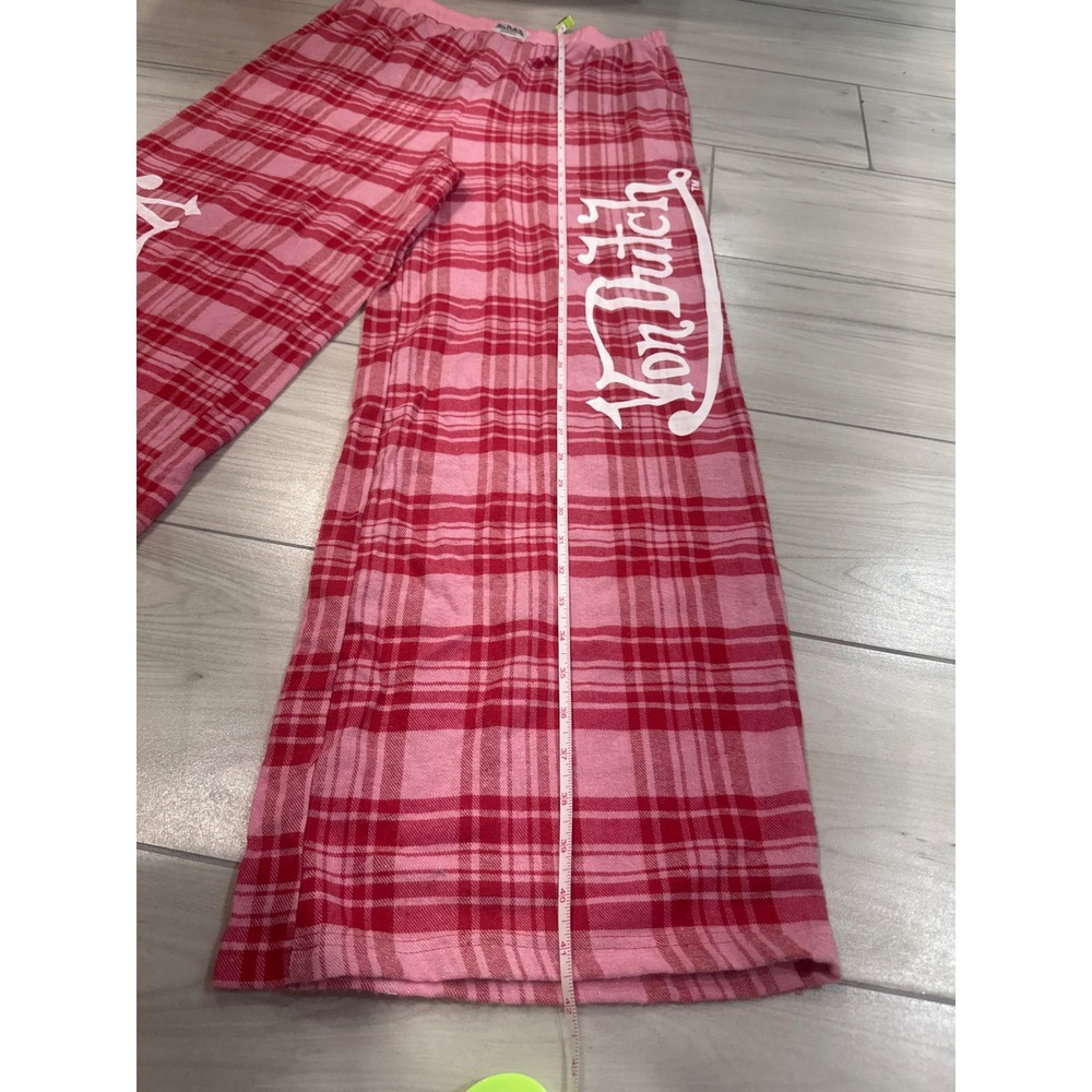 Von Dutch Originals Pink Red Plaid Pajama Set Bralette Wide Leg Pants Large NWT - Picture 7 of 9